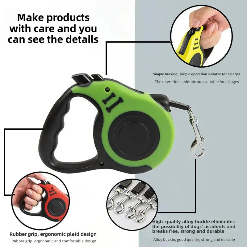 Retractable Nylon Dog Leash – 3M/5M Durable Automatic Lead